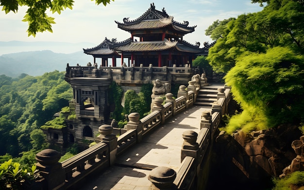 View of castle surrounded by nature landscape