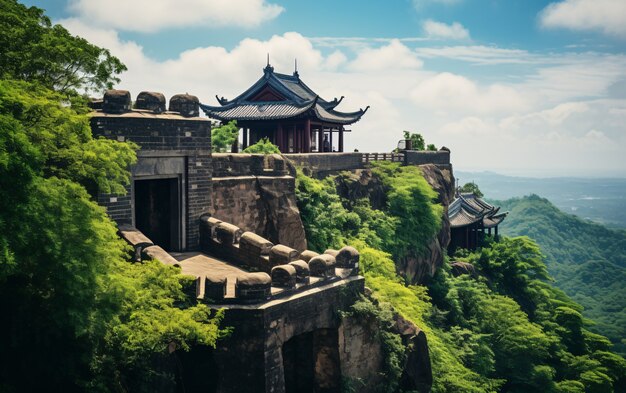 View of castle surrounded by nature landscape