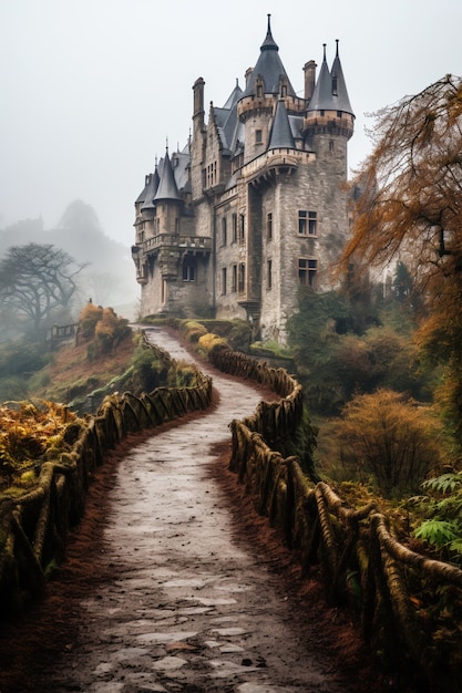 Free photo view of castle with nature landscape