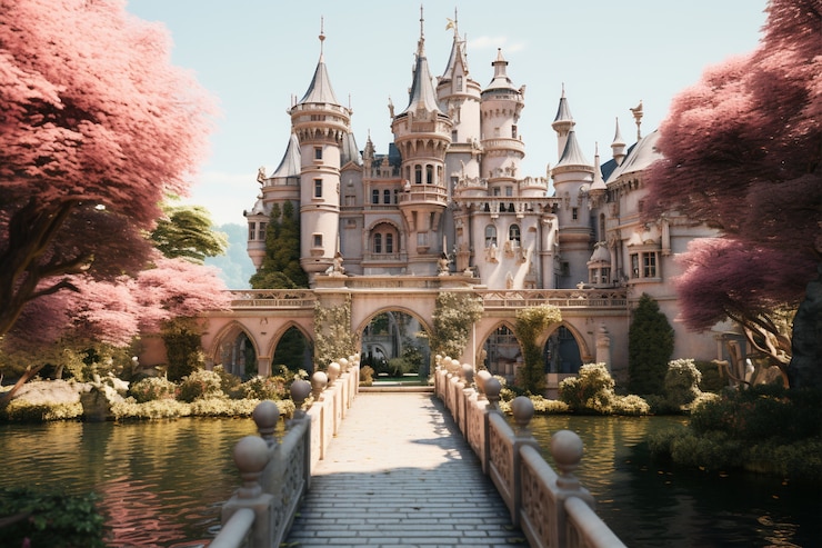 Free Photo view of castle with nature landscape