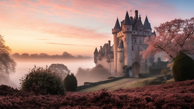 View of castle with nature landscape