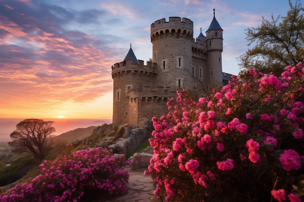 View of castle with nature landscape