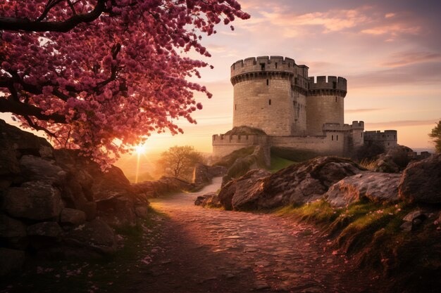 View of castle with nature landscape