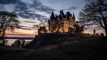 Free photo view of castle with nature landscape