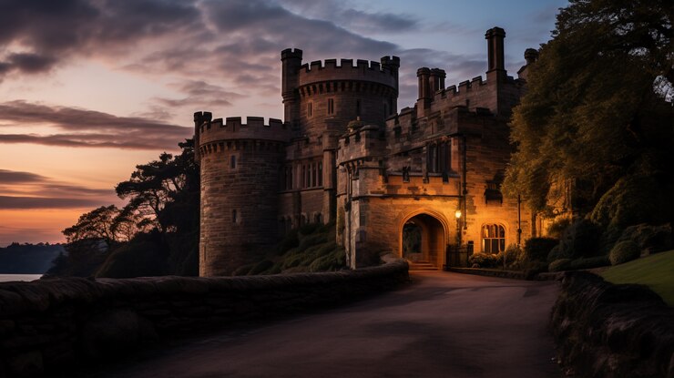 Free Photo view of castle with nature landscape