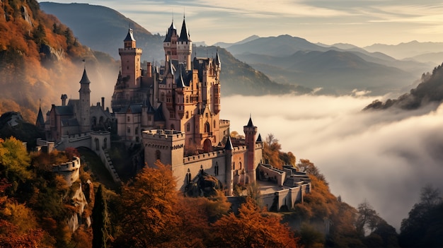 Free photo view of castle with nature landscape