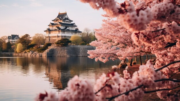View of castle with nature landscape
