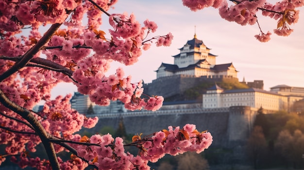 View of castle with nature landscape