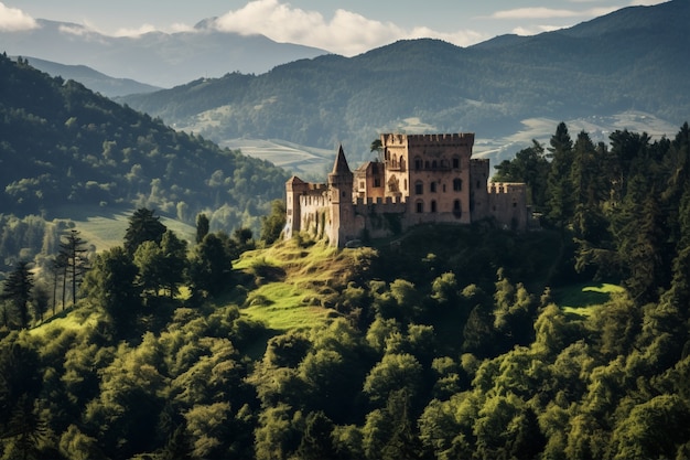 Free photo view of castle with nature landscape