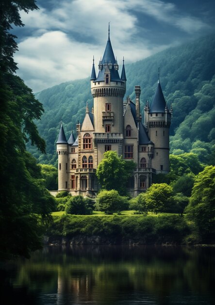 View of castle with nature landscape