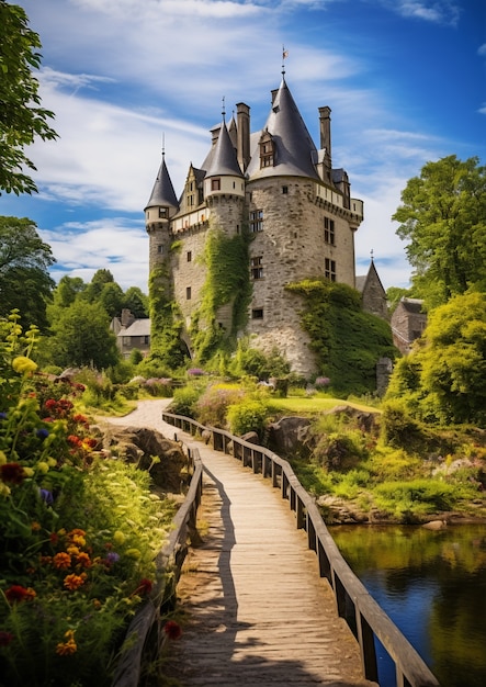 View of castle with nature landscape