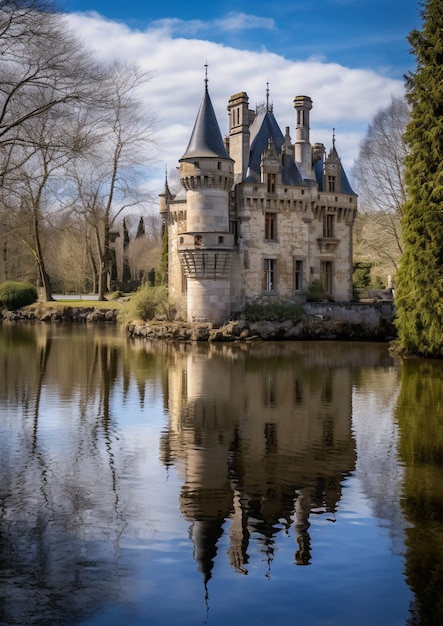 Free photo view of castle with nature landscape