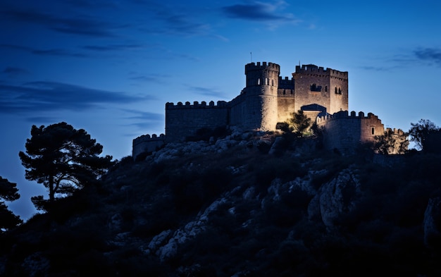 Free photo view of castle with nature landscape