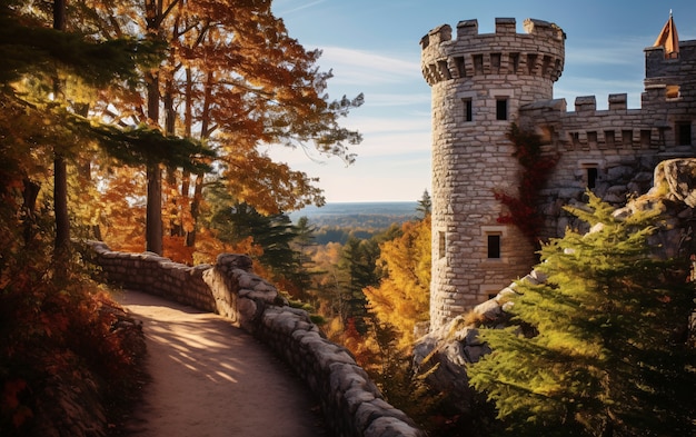 Free photo view of castle with nature landscape