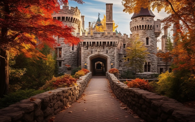 Free photo view of castle with nature landscape