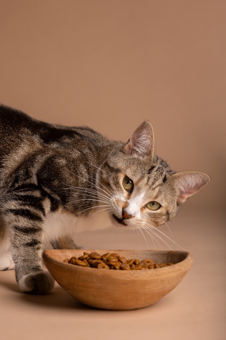 Free Photo view of cat with bowl of food