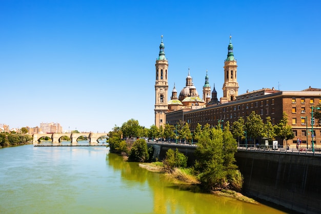 view of Cathedral and Ebro river in Zaragoza