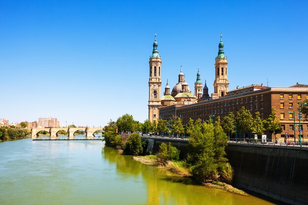 view of Cathedral and Ebro river in Zaragoza