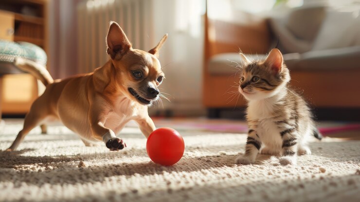Free Photo view of cats and dogs being friends