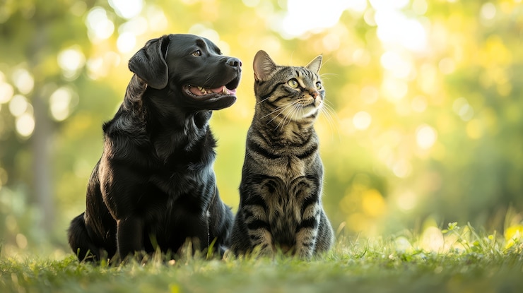 Free Photo view of cats and dogs being friends