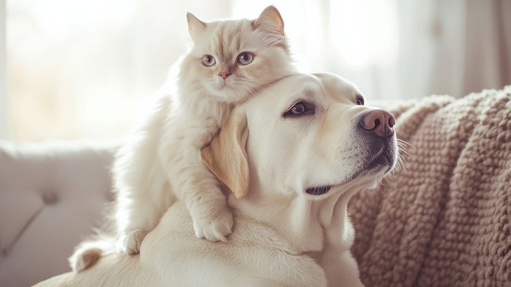 Free Photo view of cats and dogs being friends