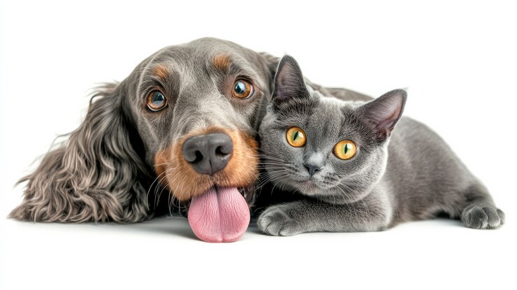 Free Photo view of cats and dogs showing friendship
