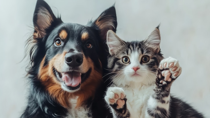 Free Photo view of cats and dogs showing friendship