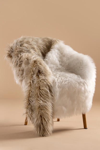 View of chair with textured fur fabric