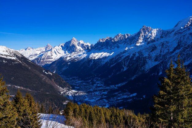 View of Chamonix valley from the mountain, France