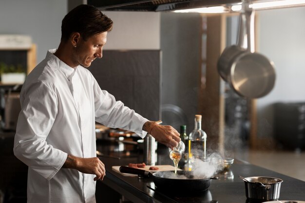 View of chef working in the kitchen