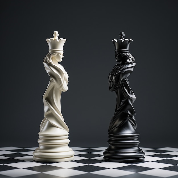 Free photo view of chess pieces with dramatic and mystical background