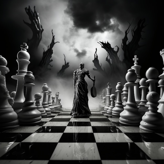 Free AI Image  View of chess pieces with dramatic and mystical background