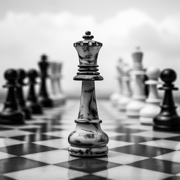 Free photo view of chess pieces with dramatic and mystical background