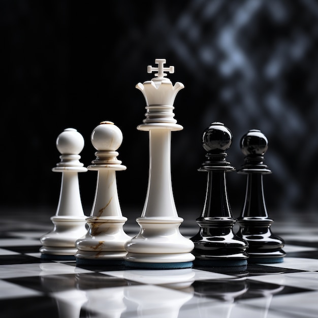 Free photo view of chess pieces with dramatic and mystical background