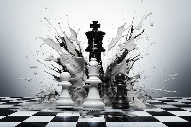 Free photo view of chess pieces with shatter effect