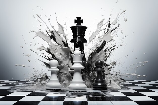 Download wallpapers chessboard, 3d metal chess, chess pieces, black and  white