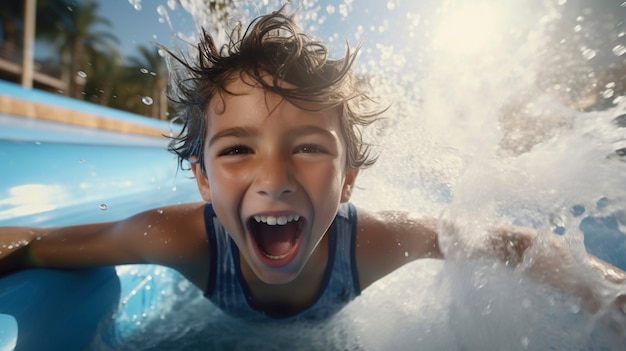 Free photo view of child having fun at the aqua park