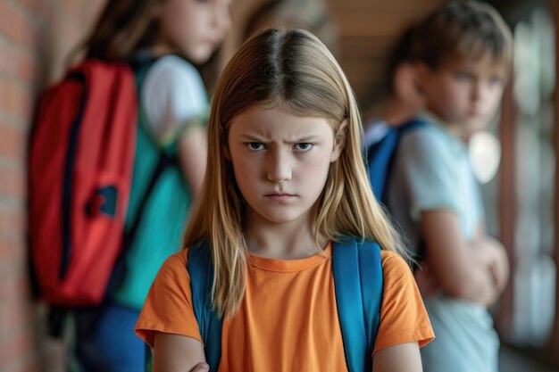 View of child suffering from being bullied at school