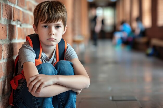 View of child suffering from being bullied at school