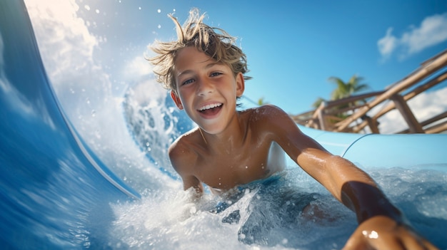 Foto gratuita vista di un bambino in estate che si diverte in spiaggia