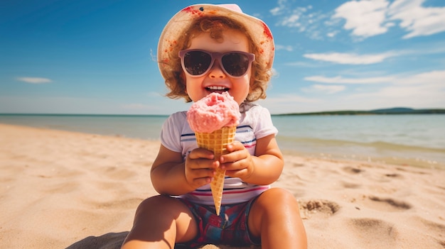 Free photo view of child with ice cream in summer