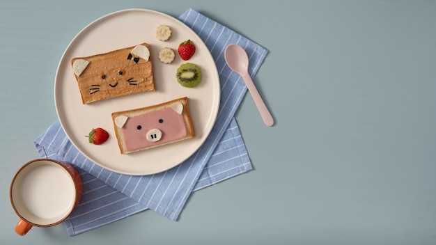 Free photo above view children food on plate