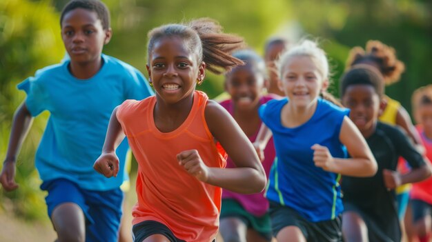 View of children practicing health and wellness activity