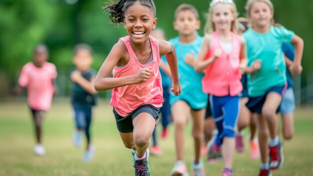 View of children practicing health and wellness activity