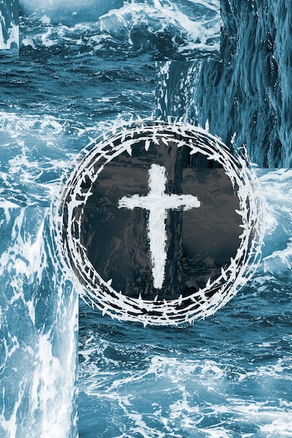 Free photo view of christian cross with water background