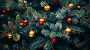 Free photo view of christmas tree decorated with ornaments