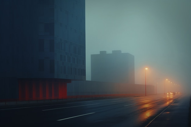 Free photo view of city architecture with fog