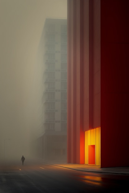 View of city architecture with fog