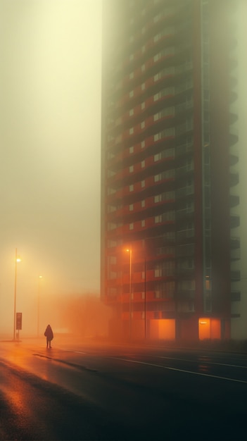 Free photo view of city architecture with fog