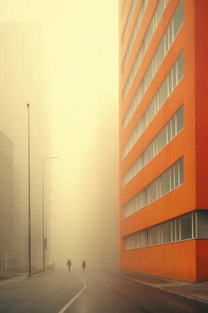 Вид на городскую архитектуру с туманом